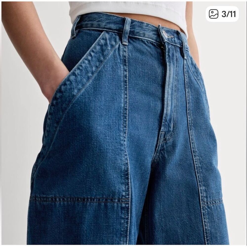 Everlane Wide-Leg Flare Jeans in Deep Blue Denim